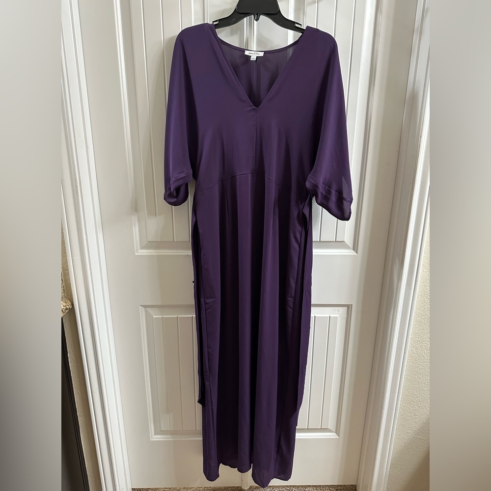 James & Erin Dark Purple Wide Sleeve Maxi Dress XL